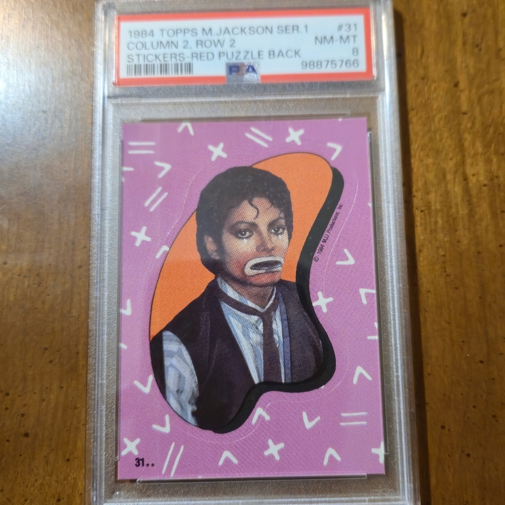 1984 Topps Michael Jackson Sticker #31 PSA 8 Red Puzzle Back 80s Graded Card